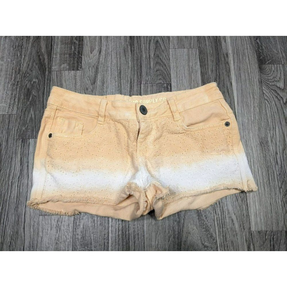 (3/$27) Mossimo‎ Juniors Size 7 Eyelets Orange White Ombre Stretchy Short Shorts